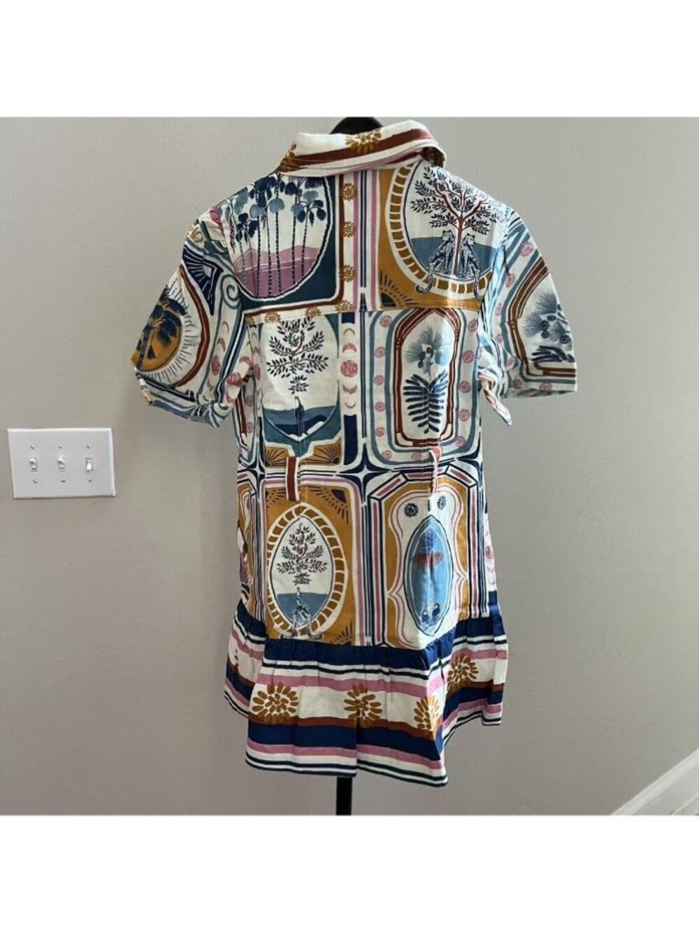 NWOT Farm Rio Linen Cerrado Stamps Short Sleeve Mini Dress Size XL Pocket - Picture 11 of 14